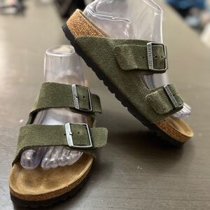 Birkenstock Kids Two-Strap Suede Sandal in Olive